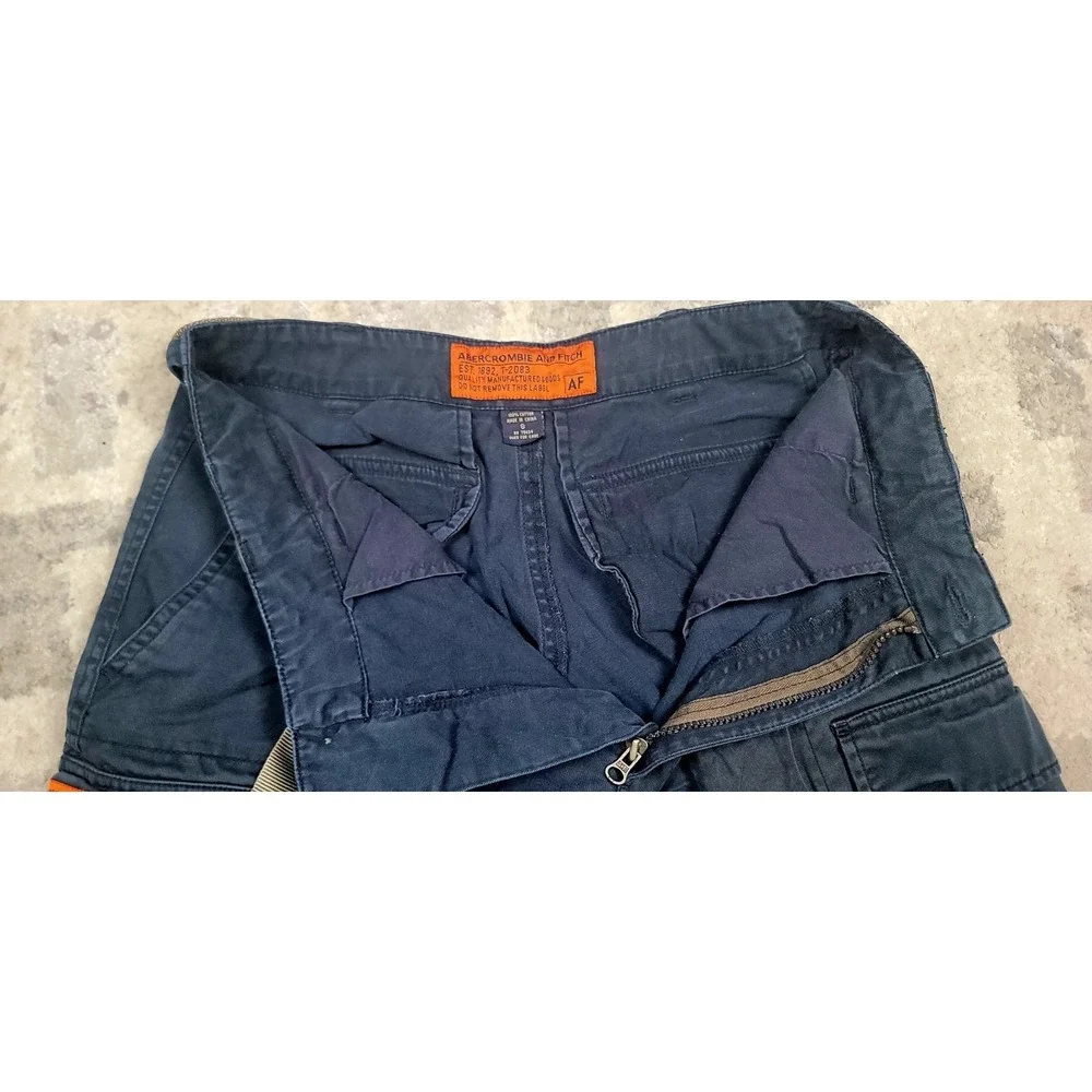 VTG Abercrombie & Fitch Men's Navy‎ BLUE Cargo Belted Canvas Shorts Sz SM 31X10